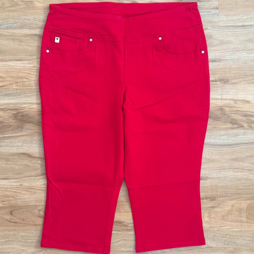 Belle by Kim Gravel Red Pull On Capri Pants 1X 16 Tall Stretch Comfort Waist